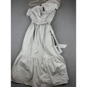 Express Dress Womens XL White Stripe One Shoulder Ruffle Fit Flare Sundress NWT